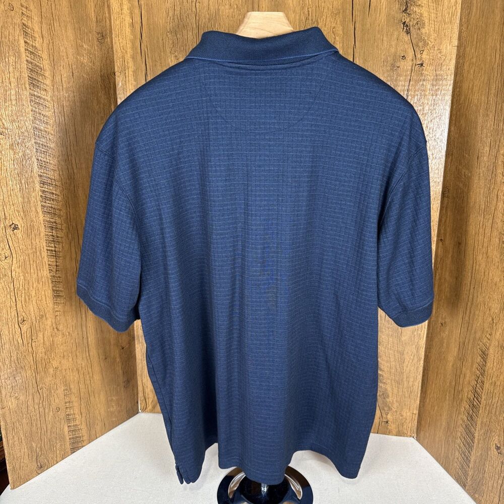 Haggar Men's Size XL Polo Shirt Blue Textured Striped Short Sleeve Cotton Blend - Picture 2 of 11